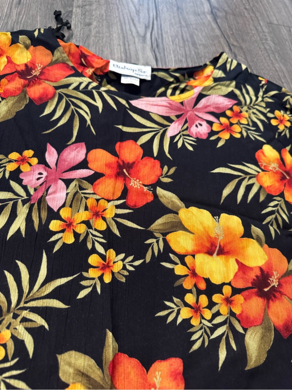 Bishop St apparel Floral midi Dress Black with Orange yellow and Pink Blossoms L - Picture 4 of 6